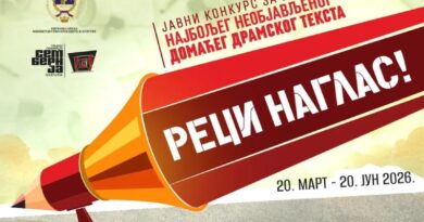 Raspisan Javni konkurs za izbor najboljeg neobjavljenog domaćeg dramskog teksta