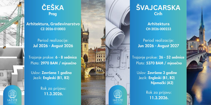 Nove IAESTE prakse u Češkoj i Švajcarskoj