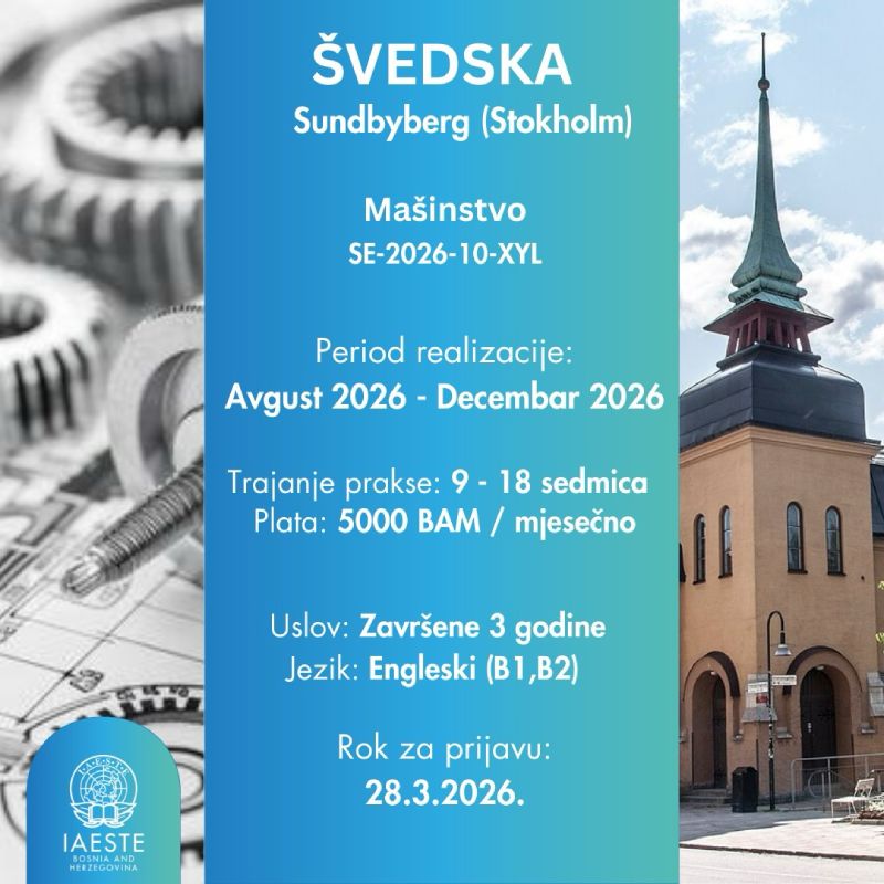 Nova IAESTE praksa u Švedskoj