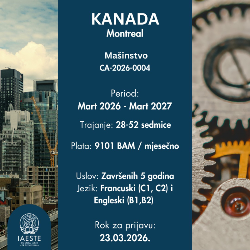 PRODUŽENI ROK za prijavu na praksu u Kanadi