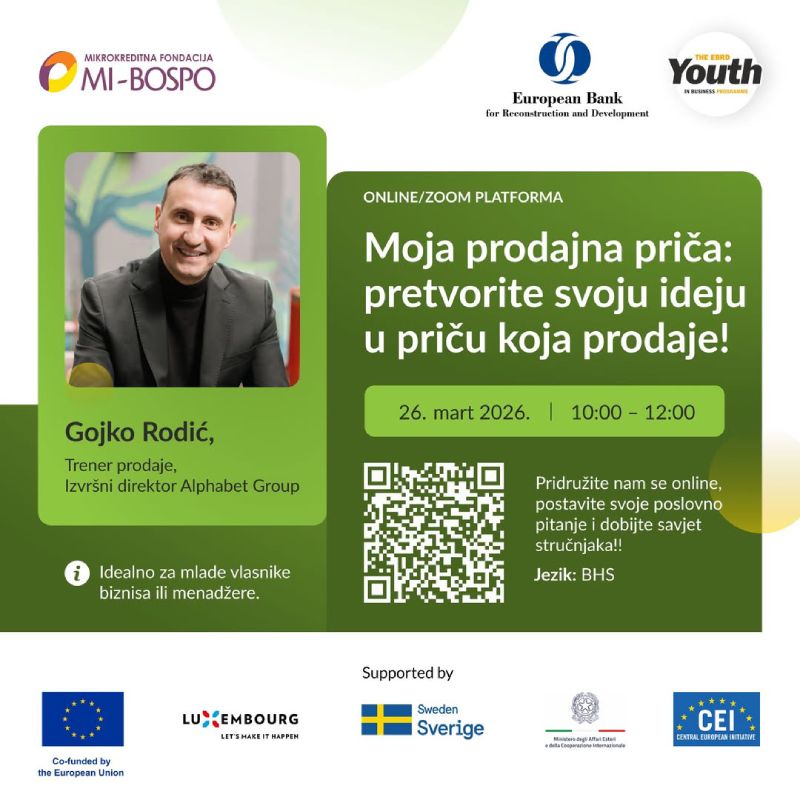 Poziv na webinar za mlade u biznisu: Moja prodajna priča