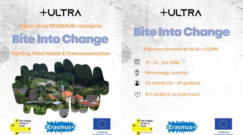 Poziv za Erasmus+ razmjenu: Bite Into Change