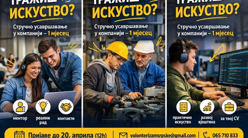 Poziv za mlade – stručno usavršavanje kroz volonterski program