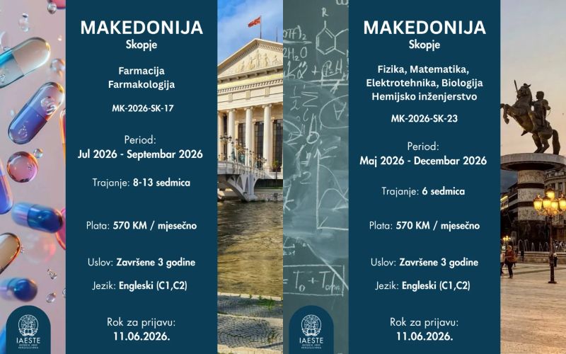 IAESTE prilika: Dvije vrhunske prakse u Skoplju