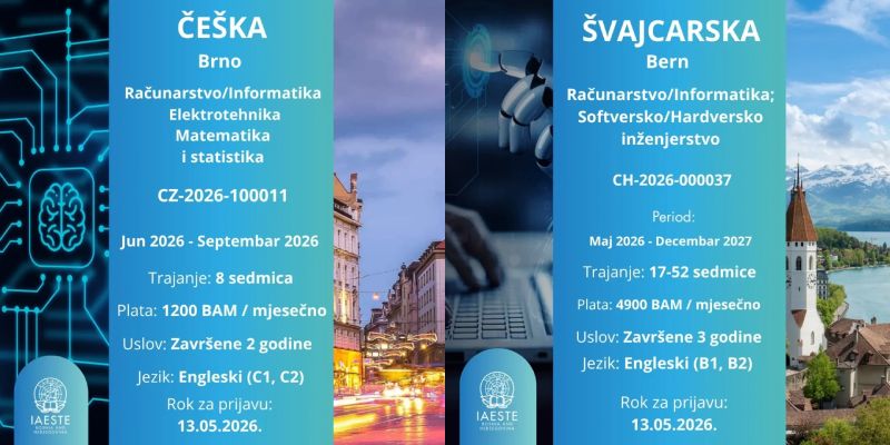 Nove IAESTE prakse u Češkoj i Švajcarskoj