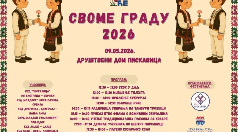 „Svome gradu“: KUD „Piskavica“ organizuje smotru dječijih folklornih sekcija