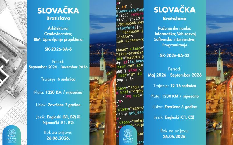 IAESTE prilika: Dvije sjajne prakse u Bratislavi