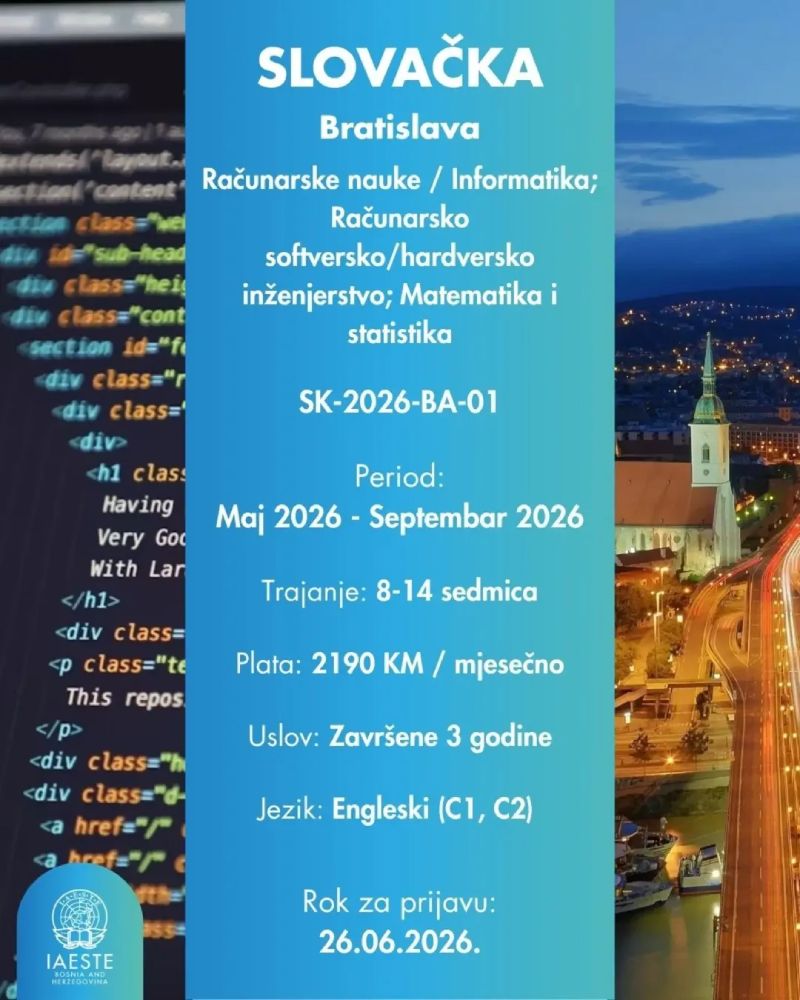 IAESTE prilika: Praksa u Bratislavi
