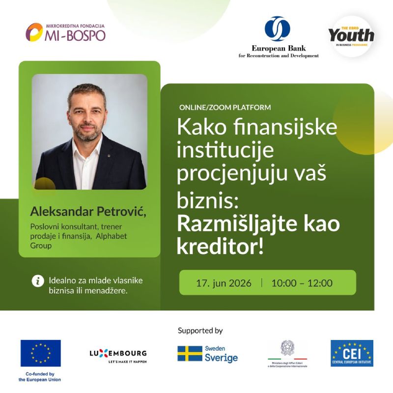 Besplatni webinar "Kako finansijske institucije procjenjuju vaš biznis: Razmišljajte kao kreditor"