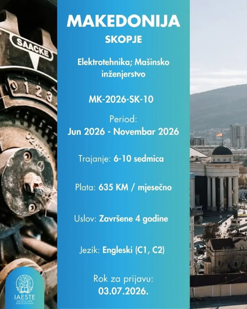 IAESTE prilika: Praksa u Skoplju