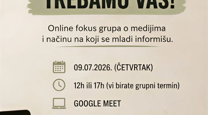 Poziv mladima iz Banje Luke za učešće u istraživanju o medijskim navikama mladih