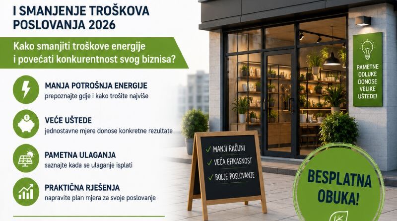 Gradska razvojna agencija: Poziv za učešće na obuci „Energetska efikasnost i smanjenje troškova poslovanja 2026“