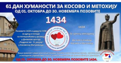 U toku humanitarna akcija „61 dan humanosti za Kosovo i Metohiju“, do 30. novembra aktivan humanitarni broj