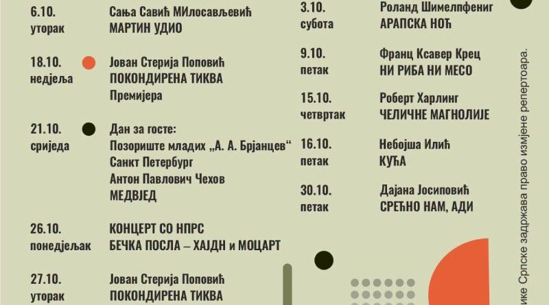 Bogat repertoar NPRS u oktobru